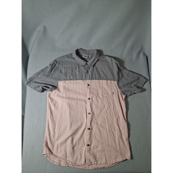 Vans Shirt Mens Large Short Sleeve Button Down Color Block Pink Gray - Picture 1 of 7
